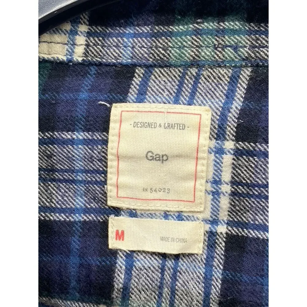 GAP Men's Blue-Green Plaid Button-Up Regular-Fit Long Sleeve Flannel Shirt SZ M - Picture 7 of 10